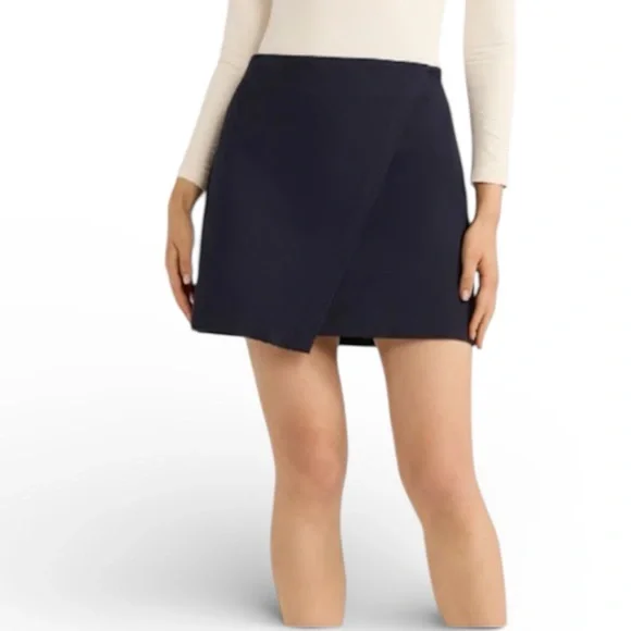 Scoop Chic Women's Dark Blue Fold Over Ponte Mini Skirt - Picture 1 of 10